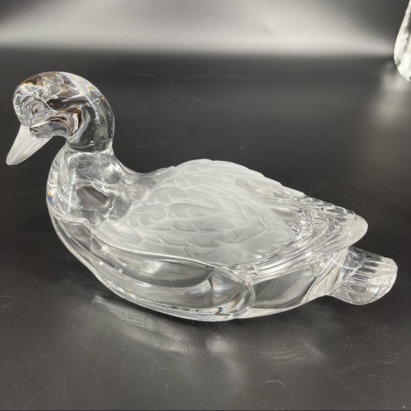 Vintage Clear Glass Duck Dish w/ Fitted Lid Clear & Frosted Heavy - Picture 2 of 11